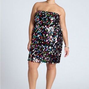 Eloquii Confetti Sequin Flare Skirt Mini Dress